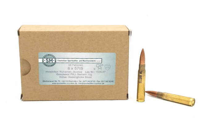 8x57 IS SM 10g/155grs. Vollmantel Messinghülse