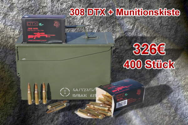 .308 WIN Geco DTX bleifrei HPBT 7,0g/108grs. 400 Stück inkl. Munitionskiste